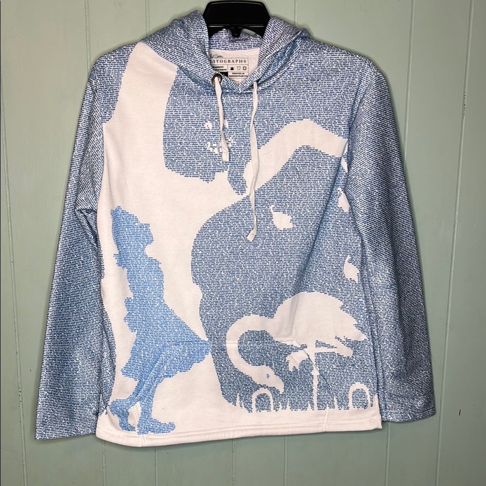 Cozy Blue and White Sweater with Bold Design